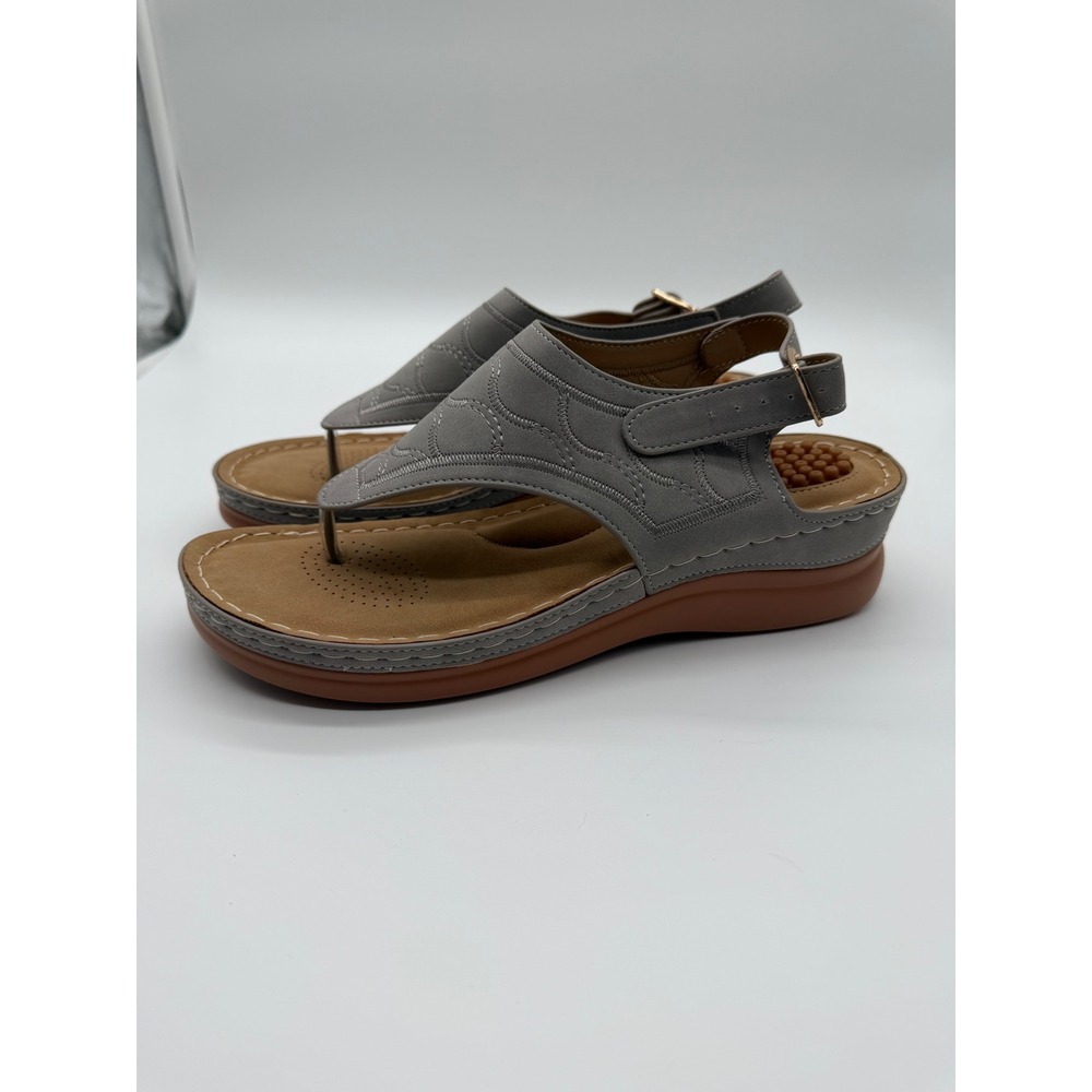 Tilocow Womens Grey Wedge‎ Sandals Orthotic Slingback Thong Size 9.5